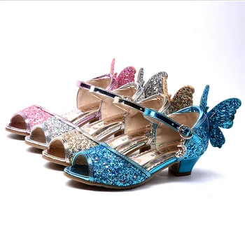 Детски обувки за латино танци, сандали, розово-сини обувки за танци с кристали и лък, лятна обувки за танго/салонни танци/салса