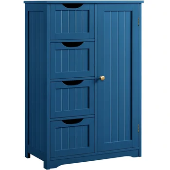 Дървен шкаф за съхранение на Easyfashion с 4 чекмеджета за баня и кухня, черен