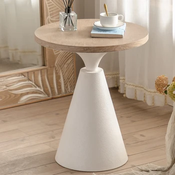 Дървена масичка за кафе за всекидневната, бял кръг, малки модерни минималистичные холни маси, дизайнерски малки чаени комплекти, мебели в скандинавски стил