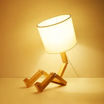Дървена Настолна Лампа във формата на Робот E14, Държач за лампи 110-240 v, Модерен Плат Художествен Дървена Маса, Настолна Лампа За Дневна, нощна светлина За Кабинета На Закрито