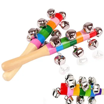Дървени цветни ръчни дрънкалки с розови кръст, дрънкалки за бебета 0-1-3 години, музикален инструмент за ранното детство, забавни играчки