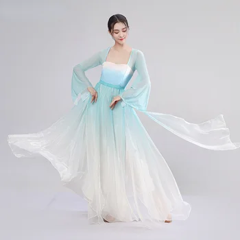 Елегантен класически танцов костюм, жена с костюм Ханфу в китайски стил, национален метод чадър, облекло за денс практики, облекло