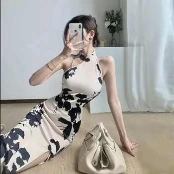 елегантна пола в стил ретро, облегающая бедрата, новост лятото на 2022, рокля Чонсам средна дължина, вечерни ежедневни дамски рокли, секси китайски стил