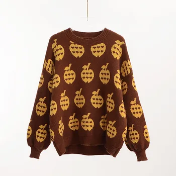 Жаккардовый пуловер дамски дрехи, с чувство за дизайн на Малък нов стил колеж Свободна горна дреха мързелив стил пуловер с дълъг ръкав