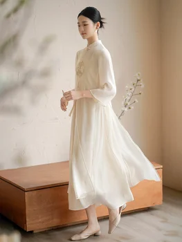 Жена ципао в китайски стил, лято 2023, нова бродерия, елегантен Чонсам, женствена рокля Ханфу, Реколта Китайската традиционна облекло