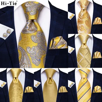 Жълт Сребърна Вратовръзка с Пейсли за Мъже 2022, Нов Дизайн, Модната Марка, Вратовръзка за Сватбени Партита, Ръчни копчета за Ръкавели, Подарък на Едро, Hi-Тай