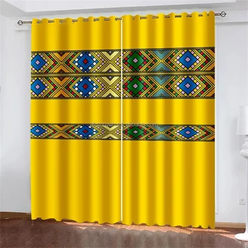 Жълт Эфиопская Традиционна Слепи, Saba Telet Aangepaste Ontwerp от 2 теми, Тънка Затеняющая Прозорец Завеса за Декор за Хола Спални