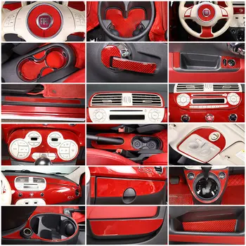 За Fiat 500 11-19 автомобили панел кутия от настоящето въглеродни влакна, стикер за облицовки на централната инструмент, комплект за интериора, аксесоари за автомобили, червен мек въглерод