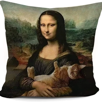 Забавна калъфка с образа на Мона Лиза, забавна калъфка с котка, подаръци за деца, жени, калъфки за възглавници на легло, диван, декоративна хол, спалня
