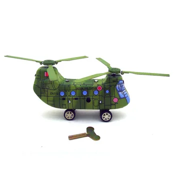 [Забавно] Колекция за възрастни, завийте играчка в ретро стил, метален тенекиен двухвинтовой военен хеликоптер, транспортен самолет, завийте играчка, реколта играчка