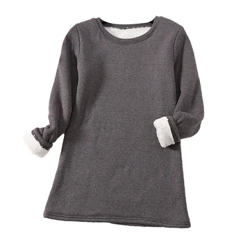 Зимни женски пуловер с руното облицовка, дамски hoody с дълъг ръкав, топли блузи, ежедневни тениска за почивка с дълъг ръкав