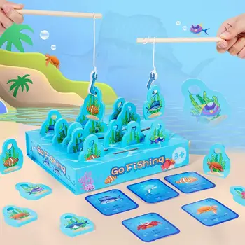 Игра за риболов Монтесори Дървена игра-пъзел игра за риболов, детски играчки, интерактивна игра за родители и малки деца