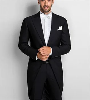 Изработена по поръчка модерен мъжки черен смокинг от 2 теми, включва в себе си фрак, жилетка и официални панталони (яке + панталон, мъжки костюм