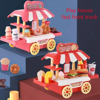 Имитация на автомобила с десерт за момичета, хамбургер, машина за бързо хранене, имитация на кухненско печене, определени за хранене, детски игри къща, играчки за предучилищна възраст