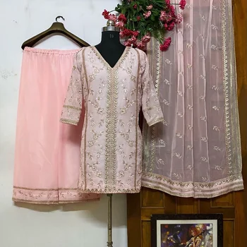 Индийското розово Сари жена Sharara Palzzo Kurti Plazzo панталони Зреещи костюм
