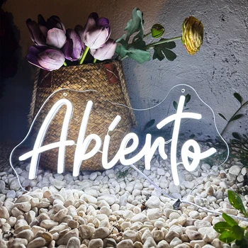 Испанска неонова реклама Abierto търговски центрове, кафенета, сладкарници, денонощни заведения и ресторанти, бизнес зона, led светлини за търговски цели