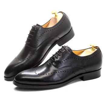 Италиански луксозни мъжки модел обувки от естествена телешка кожа, дантела, черни oxfords Farmal, бизнес офис класически обувки за мъже