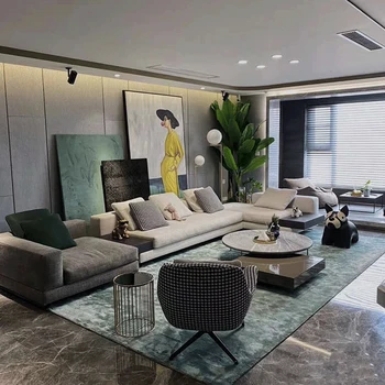 Италиански минималистичен текстилен диван, хол със скандинавски минималистичном стил за малък апартамент, модерна комбинация от леки луксозни технологии, без измиване