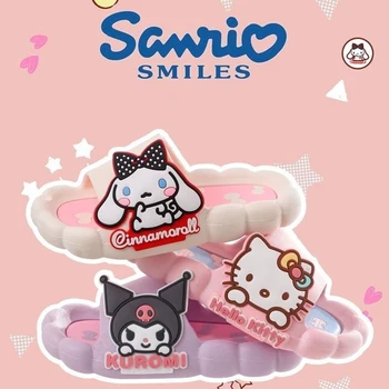 Кавайные Сандали Sanrio Hello Kitty Kuromi Cinnamorroll За Момичета, Летни Красиви Леки нескользящие Чехли с Анимационни герои За вътрешно и външно носене