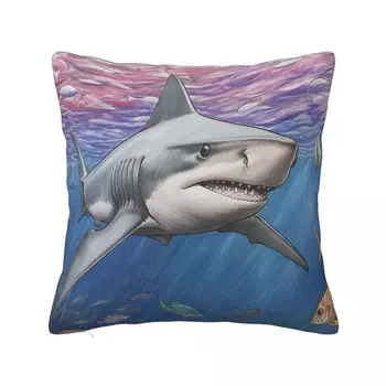 Калъфка за възглавница с участието на акула, цветен cartoony молив, модерна калъфка от полиестер, пролетта калъф с цип за спални