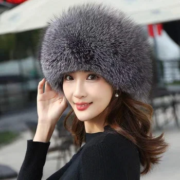 Капачка от лисьей вълна, дамски зимни монголска шапка зимна защита за ушите от естествена кожа, етническа вятърна топла шапка W242