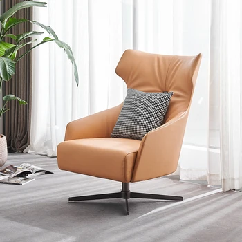 Кафяв кожен диван-стол, минималистичен дизайнерски единична диван, поролоновая гъба, необичаен диван-шезлонг, мебели за всекидневна