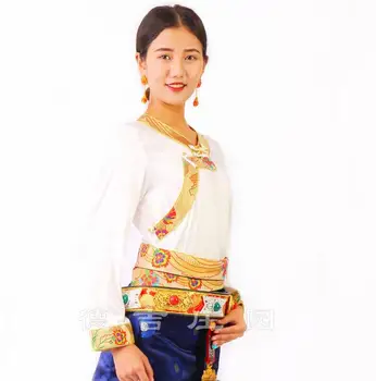 Китайската тибетски дамска блуза, пролетно тениска с дълъг ръкав, фестивални върховете в етнически стил