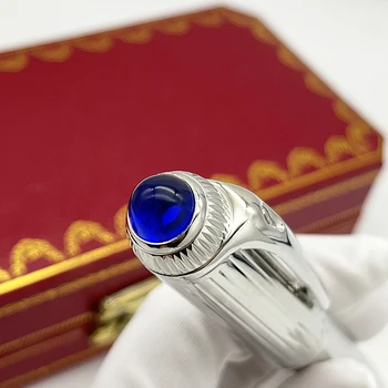 Класическа синя химикалка химикалка луксозен CT от неръждаема стомана с неравен почерк, гладка офис-канцеларски принадлежности с скъпоценния камък