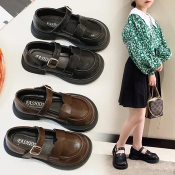 Кожени обувки за момичета, есен нова стилни обувки Mary Jane подметка в ретро стил, детски обувки принцеса, детски тънки обувки أحذية غير رسمية