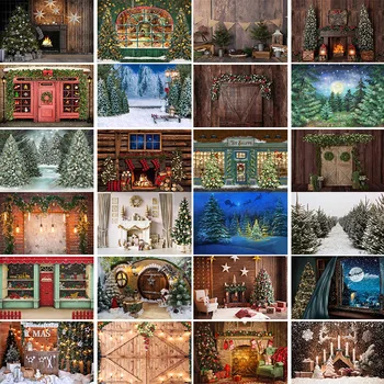 Коледен декор на Фона на Дърво, Дървена врата камина, Зимна снежна магазин за играчки Детски портретна снимка на Фона на фотографско студио