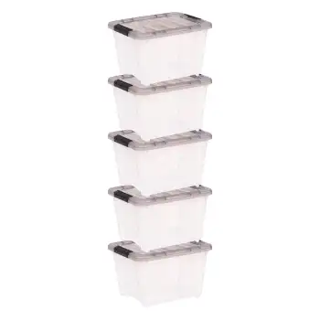 Комплект от 5 сиви, прозрачни пластмасови кутии Stack & Pull ™ с катарами, с капацитет 19 литра, производство на САЩ