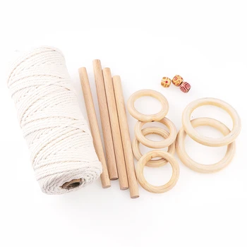 Комплект от смесени памучни въжета, практически памучен конец, свободни мъниста, дървен прът, дървен кръг, комплект за шиене, аксесоари за бродерия