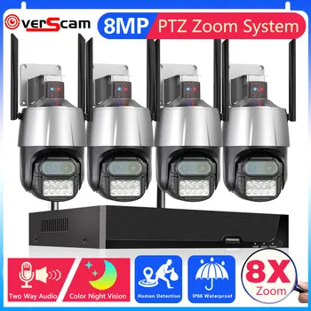 Комплект Система за Сигурност 4K PTZ Камери за Видеонаблюдение 4CH 8MP POE NVR С 8-Кратно Увеличение, 2-Лентов Аудио Wifi Безжична Система с Камери за Видеонаблюдение 8CH