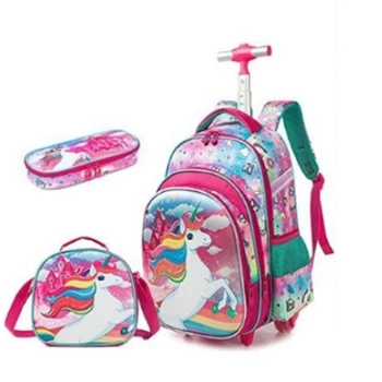 комплект ученически чанти на колела от 3 теми с кутия за обяд, детска чанта за шеги, раница на колела за момчета, пътна чанта за количка за багаж