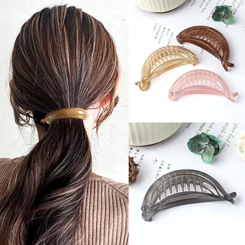 Корейската проста пластмасова родословна за коса в задната част на главата, прозрачни фиба за коса във формата на банан, Темпераментна жена скоба за коса 2023