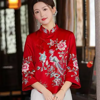 Костюм от епохата на Тан, реколта етническа дрехи, традиционни китайски дрехи, женски традиционен китайски костюми, дамски топ с бродерия