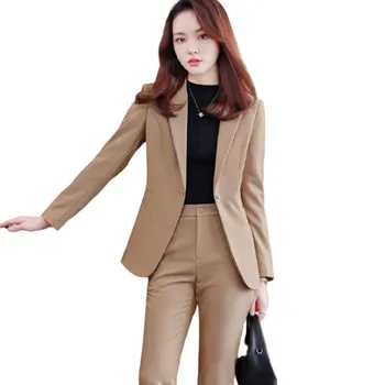 Костюми каки женски висок клас, е нова мода, професионален темперамент, официално тънко сако и панталони, офис дамски работни облекла черен цвят