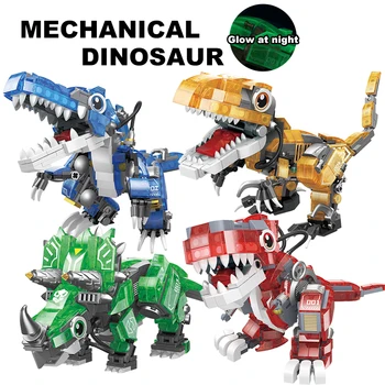 Креативен механичен нажежен динозавър тиранозавър рекс Трисератопс градивните елементи на Модел в света на динозаврите Тухли, Детски играчки, подаръци