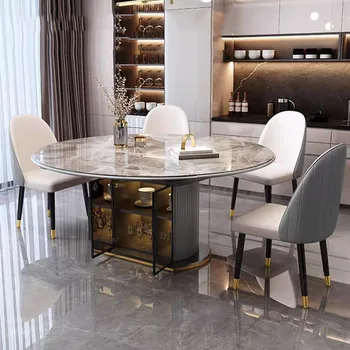 Кръгла маса за хол с прибиращ луксозен релаксиращ дизайн Трапезна маса Сгъваема водоустойчив Mesa Comedor Кухненски мебели
