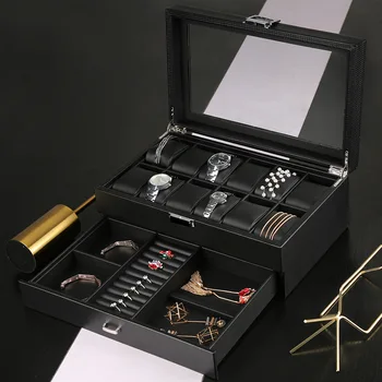 Кутии за часовници от изкуствена кожа, органайзер, в двуслоен калъф за часа, кутия за съхранение, 12 слота, луксозни тайнствен мъжки часовници, калъф за дисплея