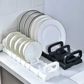 Кухненски стойка за съхранение на съдове Регулируеми организаторите за чинии Притежателя капаци за тенджери, Поставка за източване на съдове Кухненски принадлежности