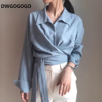 Луксозен свободна блуза с дълъг ръкав Дамски дрехи нередовни ризи женски 2023 Модерни ежедневни ризи с копчета Върховете