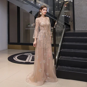 Луксозна вечерна рокля в Дубай за жени 2021, расшитое мъниста, с дълги ръкави и пайети, със звездите, украсени с мъниста, модни блестящи вечерни рокли