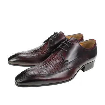 Луксозна италианска бизнес кожени обувки от телешка кожа първият слой благородна официално облекло в ретро стил, модни и ежедневни мъжки обувки, с резба тип 