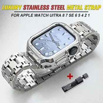 Луксозна Метална каишка от Неръждаема Стомана за Apple Watch Ultra 49 ММ Каишка 45 мм 41 мм за iWatch Series 8 7 6 SE 44 мм 40 мм 42 мм Гривна
