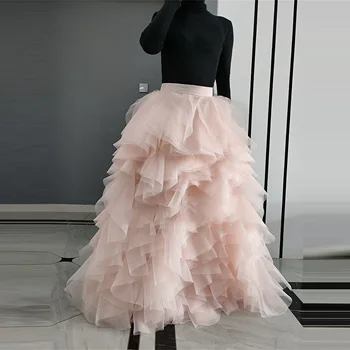 Луксозна светло розово тюлевая сватбената пола на поръчка минималистичные многослойни тюлевые поли с волани Бална рокля сватбена пола поли за бала