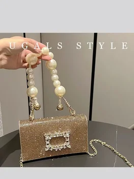 Луксозна чанта с перлата на мъниста, блестящи кристали, вечерна чанта с диаманти, чанта-клатч за сватбени партита, женствена чанта през рамо