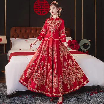 Луксозни кристали, бродирани с мъниста и пайети, се ожени за Ципао Традиционното китайското булчинската рокля на булката Рокли Robe De Mariée