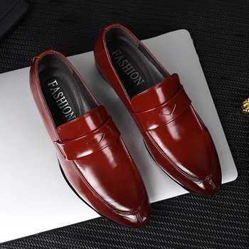 Луксозни маркови модни мъжки лоферы от изкуствена кожа в бизнес стил, черни обувки-oxfords с остри пръсти, дишащи официални сватбени обувки