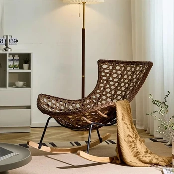 Люлеещ се стол от ратан, дълбоко стол, дървен балкон, мързелив диван, преносими домакински стол за дневна, ретро притежателя, шезлонг, мебели